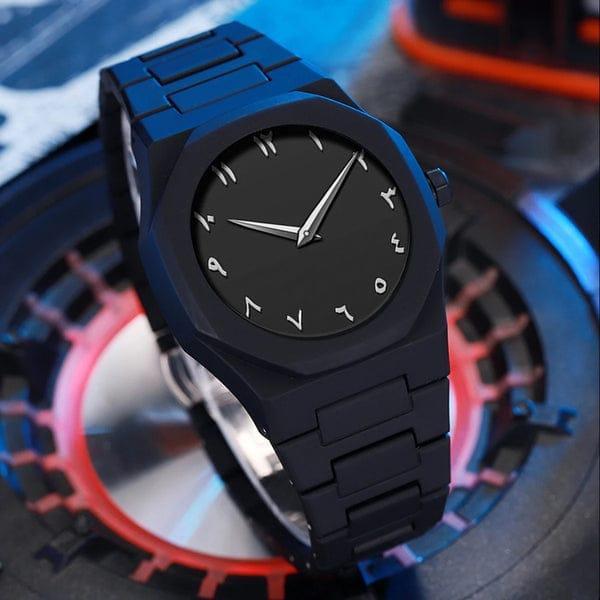 Aura Quartz Watch Black Lightweight Design Arabic Dial Black Aura Arabic Watch For Men Trendy Fiber Plastic Timepiece With Arabic Numerals