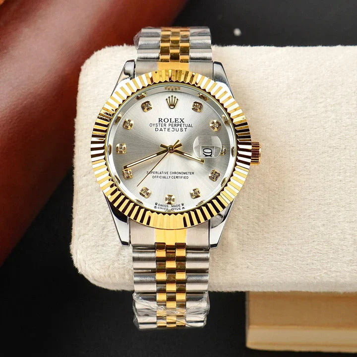 Rolex Golden Silver Stainless Steel Watch – Premium Design
